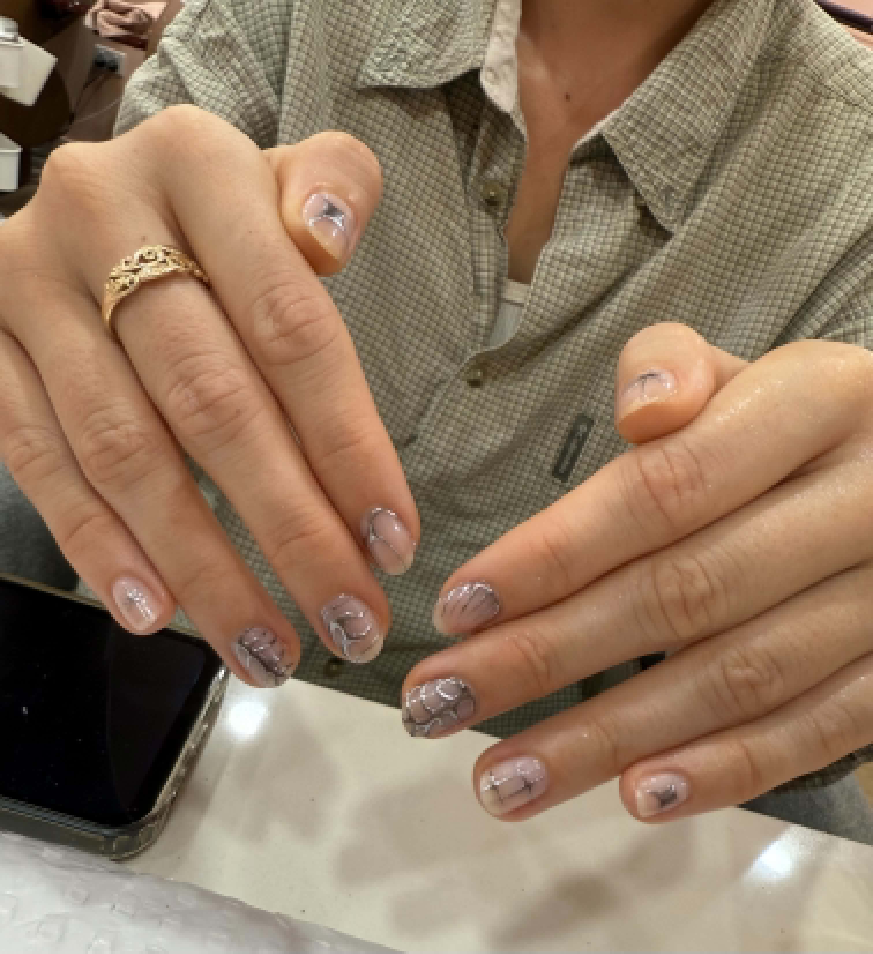 Taupe nails with abstract nail art — Caitlyn Nails